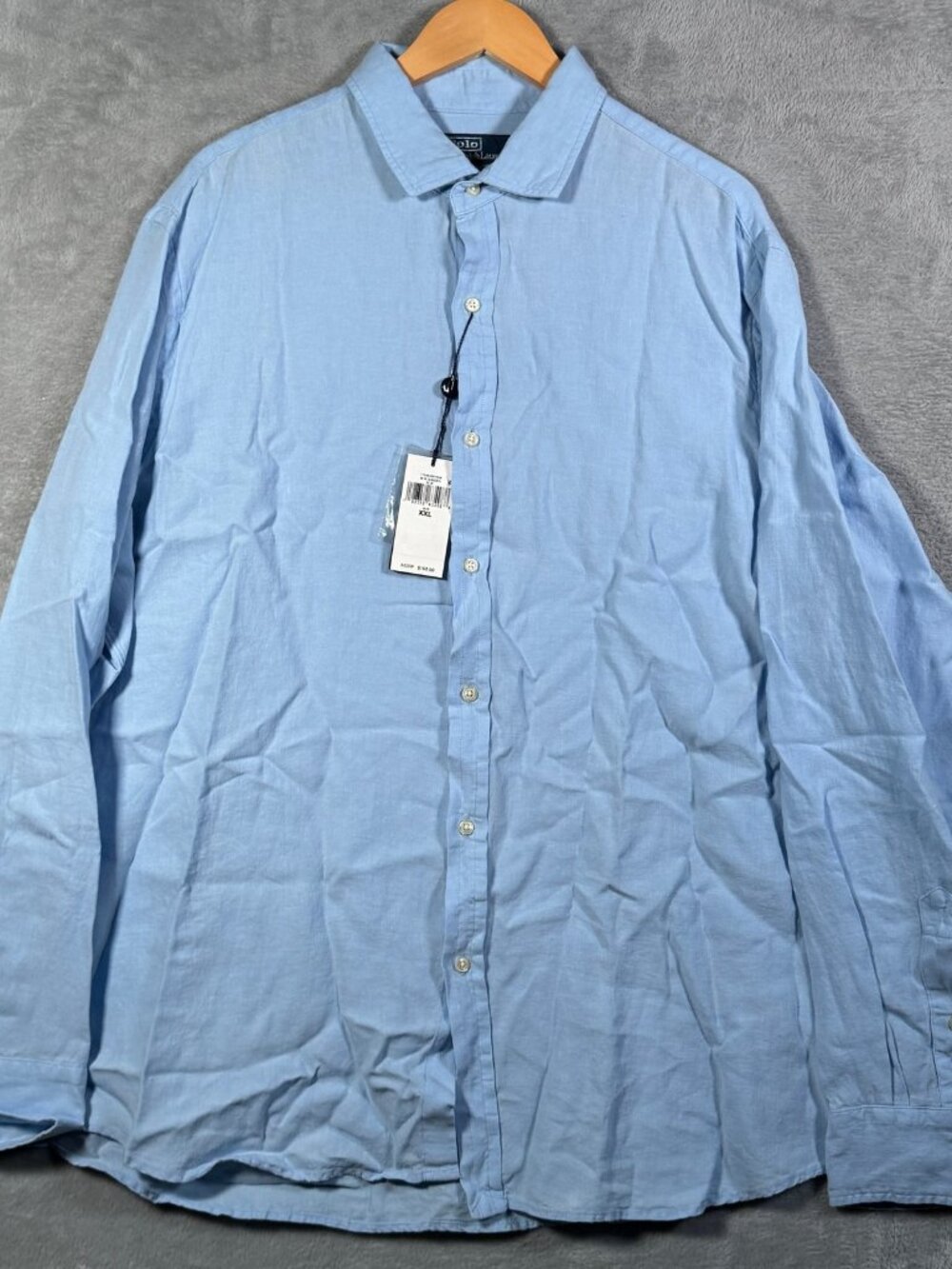 Polo Ralph Lauren Shirt Mens XXL Light Blue Linen Classic Fit Long Sleeve $168